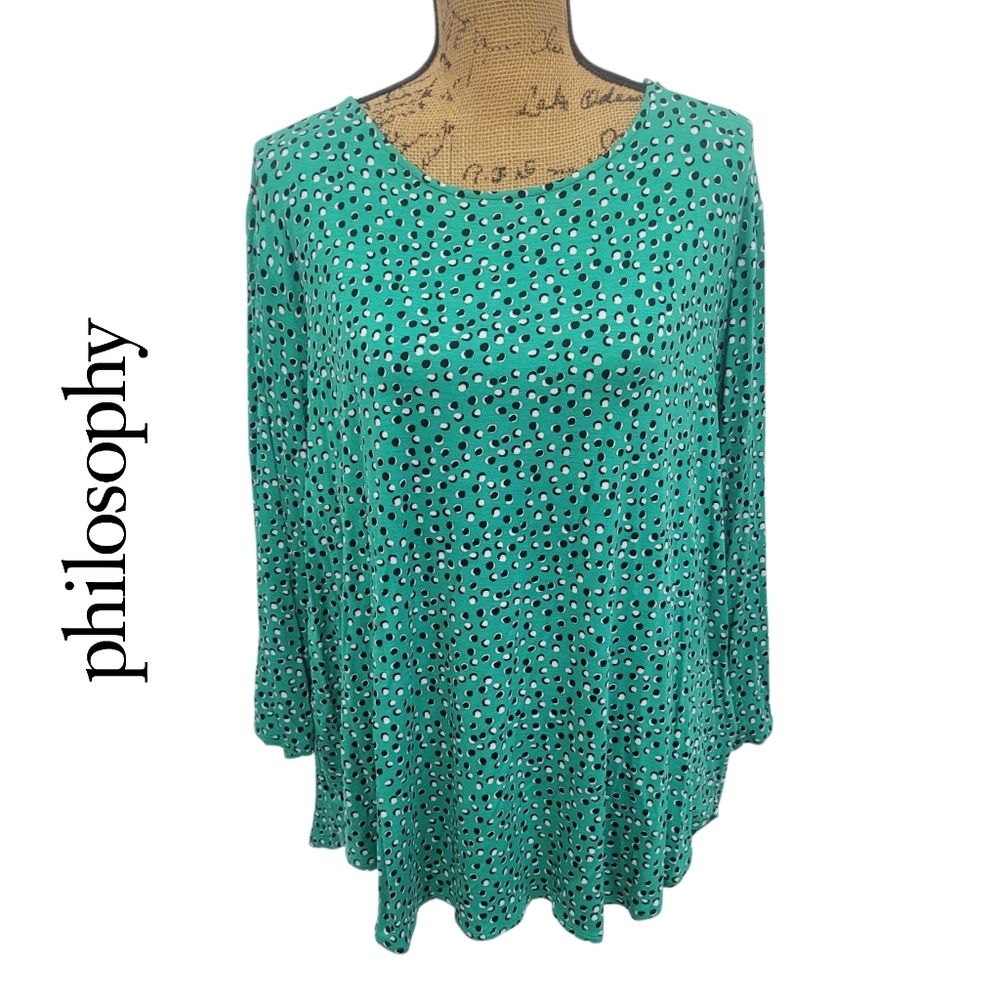 Philosophy Teal and Black Patterned Blouse nwot